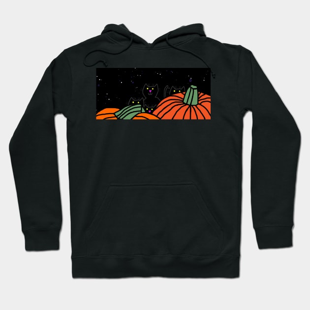 Two Pumpkins and Four Cats at Halloween Hoodie by ellenhenryart